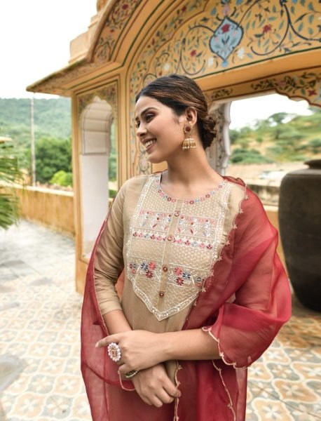 Muslin Cotton Kurti Pant Set Collection With Sequence   Embroidery Work  Ready To Wear Collection