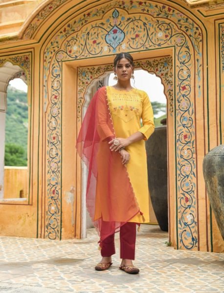 Muslin Cotton Kurti Pant Set Collection With Sequence   Embroidery Work  Ready To Wear Collection