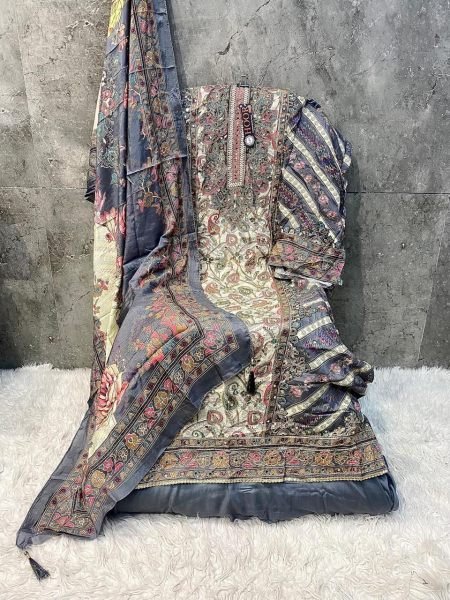 Muslin Pakistani Suit with Dupatta Designer H-382D by Hoor Tex Pakistani Suits Wholesale
