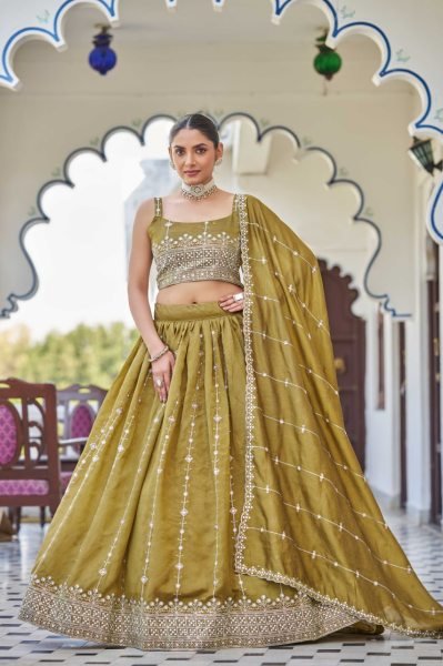 Mustard Gold Silk Lehenga with Sequin Embroidery Royal Look for Wedding & Festive Events Designer Lehenga Choli