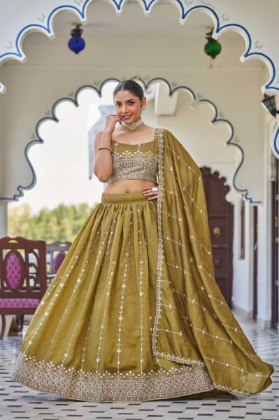 Mustard Gold Silk Lehenga with Sequin Embroidery Royal Look for Wedding & Festive Events Designer Lehenga Choli