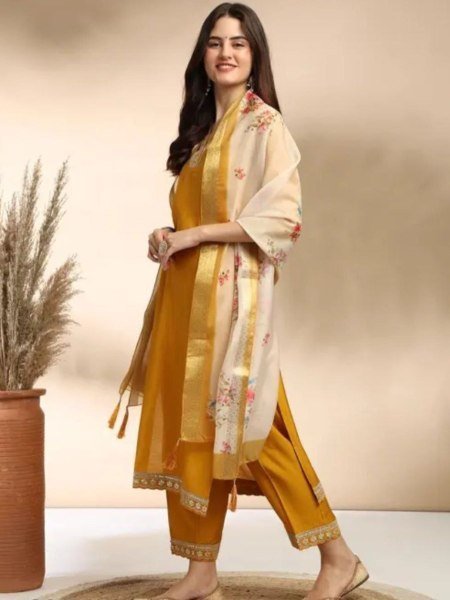 mustard yellow cotton kurti palazzo set with dupatta graceful everyday to festive wear