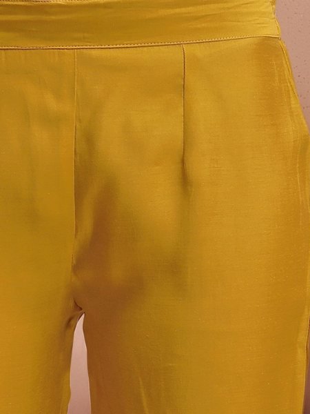 MUSTARD YELLOW EMBROIDERED CHANDERI COTTON ANARKALI KURTA 3 Piece Kurti Set