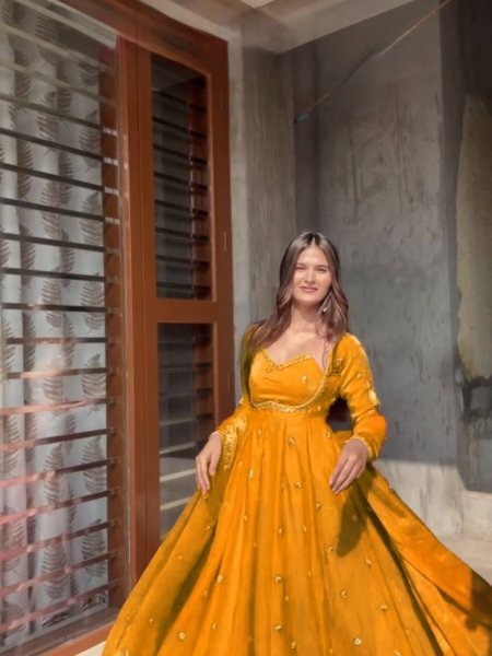 Mustard Yellow Fendy Silk Kurti Set with Sequence Embroidery   Lace Dupatta Festive Ready Outfit Georgette Kurti 