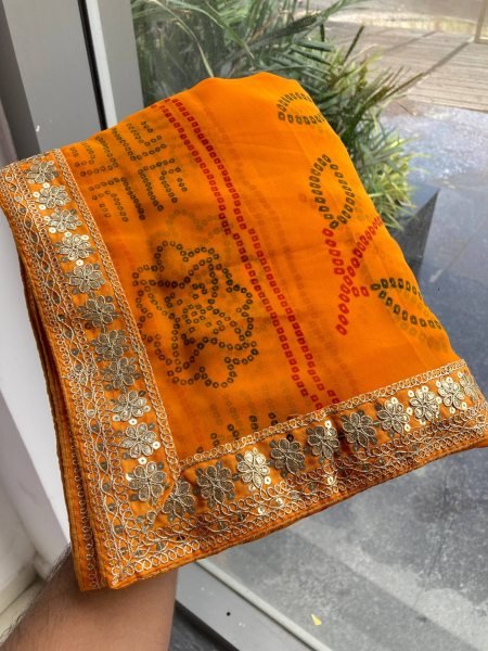 Mustard Yellow Georgette Bandhej Saree with Golden Lace Festive Glow Edition Bandhej Sarees Wholesale