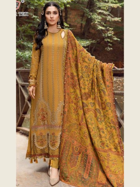 Mustard Yellow Heavy Rayon Suits With Chiffon Print Dupatta Salwar Kameez