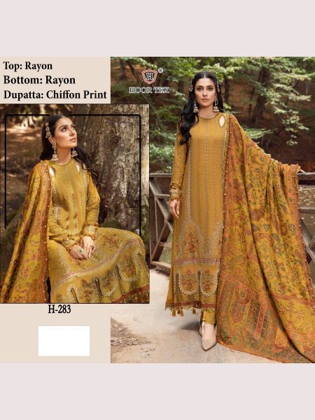 Mustard Yellow Heavy Rayon Suits With Chiffon Print Dupatta Pakistani Suits Wholesale