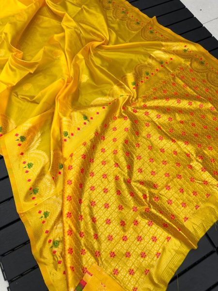 Mustard Yellow Jacquard Silk Saree: Wedding Elegance at Wholesale Price South Indian Saree 