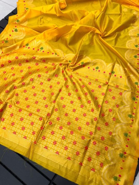 Mustard Yellow Jacquard Silk Saree: Wedding Elegance at Wholesale Price South Indian Saree 