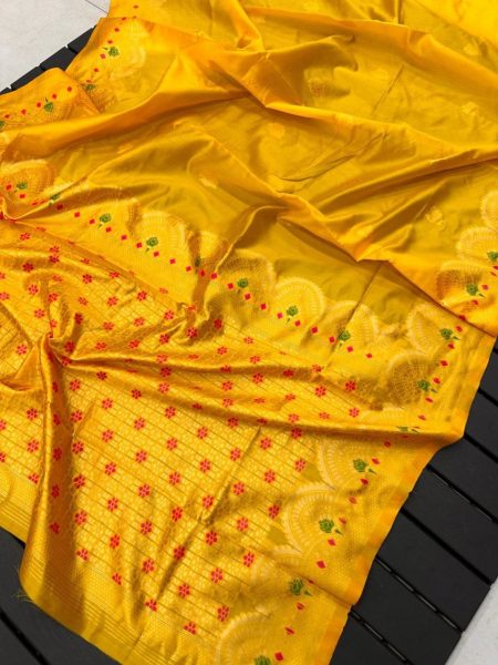 Mustard Yellow Jacquard Silk Saree: Wedding Elegance at Wholesale Price South Indian Saree 