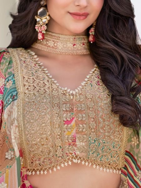 Muted Peach Embroidered Lehenga in Chinnon Silk Perfect for Destination Weddings Designer Lehenga Choli