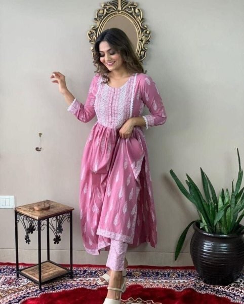 Naira Cut Rayon Embroidery Kurti Pant Set  3 Piece Kurti Set