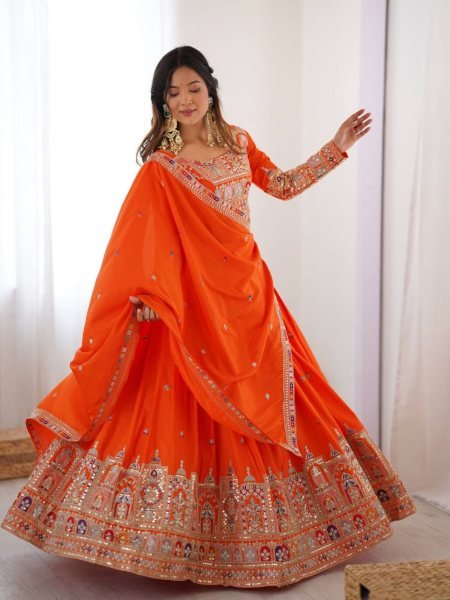 Natural Crepe Silk Designer Lehenga Choli Wedding Wear with Heavy Embroidery Work India Supplier 