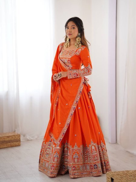 Natural Crepe Silk Designer Lehenga Choli Wedding Wear with Heavy Embroidery Work India Supplier Designer Lehenga Choli