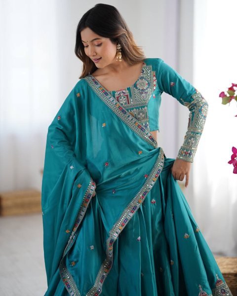 Natural Crepe Silk Designer Lehenga Choli with Thread  Sequins  Coding Dori Work Semi Stitched Wedding Wear Designer Lehenga Choli