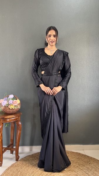 Natural Silk Ready To Wear Saree with Hand Embroidered Blouse & Waist Belt Wholesale from Surat Ready To Wear Saree 