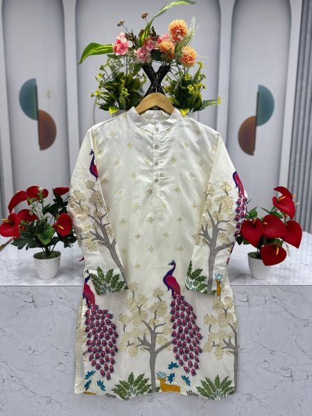 Nature-Inspired Printed Kurta in Soft Dola Silk Ideal for Day Functions Kurta Pajama Wholesale