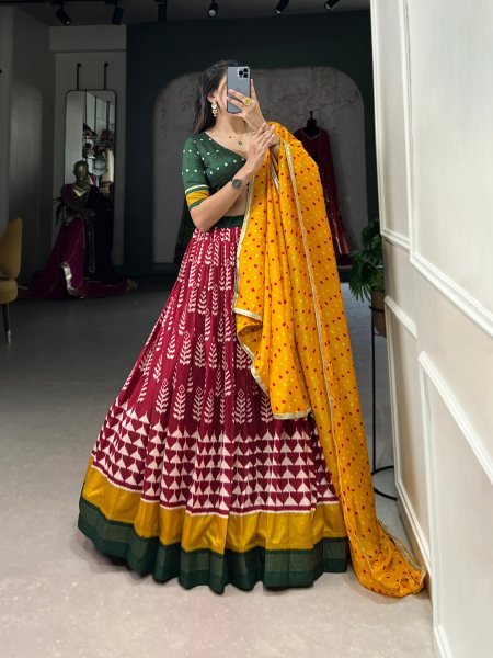 Navratri Collection Navratri Glow in Dola Silk Lehenga Choli And Bandhej Dupatta Navratri Lehnega Choli