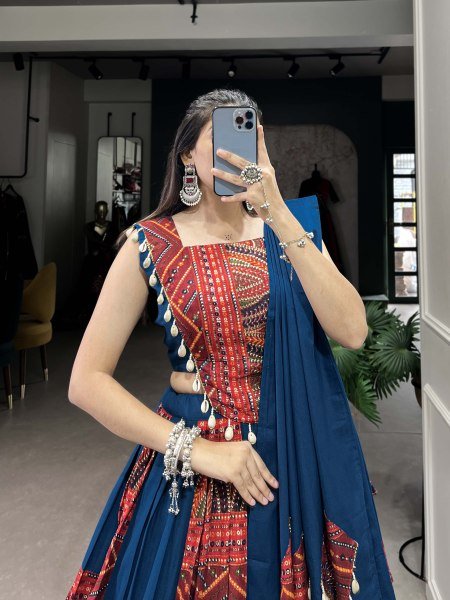 Navratri Festival Designer Lehenga Choli Pure Cotton Printed Foil Work  Navratri Lehnega Choli