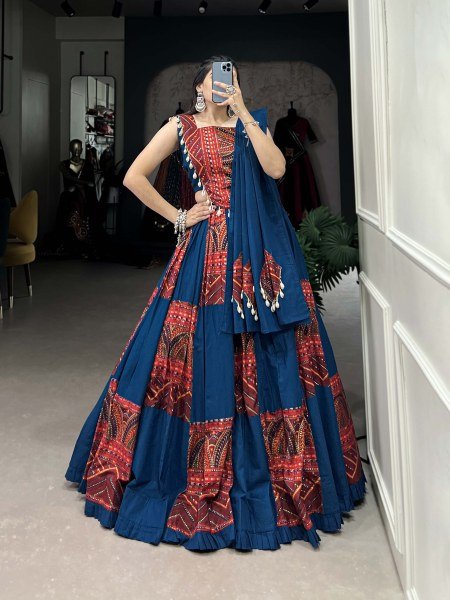 Navratri Festival Designer Lehenga Choli Pure Cotton Printed Foil Work  Navratri Lehnega Choli