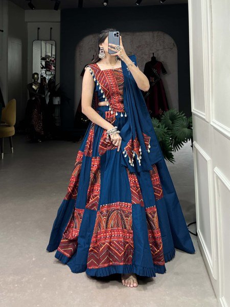 Navratri Festival Designer Lehenga Choli Pure Cotton Printed Foil Work  Navratri Lehnega Choli