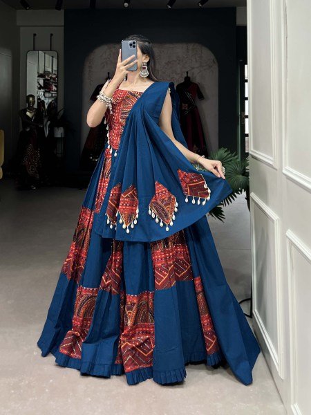 Navratri Festival Designer Lehenga Choli Pure Cotton Printed Foil Work  Navratri Lehnega Choli