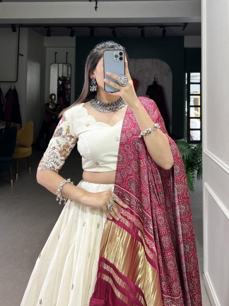 Navratri Garba Traditional Khadi Cotton Chaniya Choli for Women's Navratri Lehnega Choli