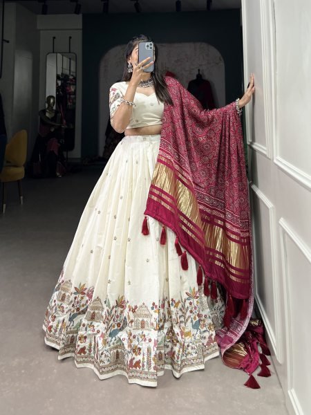 Navratri Garba Traditional Khadi Cotton Chaniya Choli for Women's Navratri Lehnega Choli