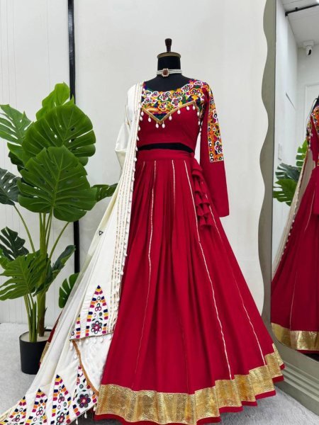 navratri rayon silk lehenga choli golden silver patta work festive wear  Lehenga