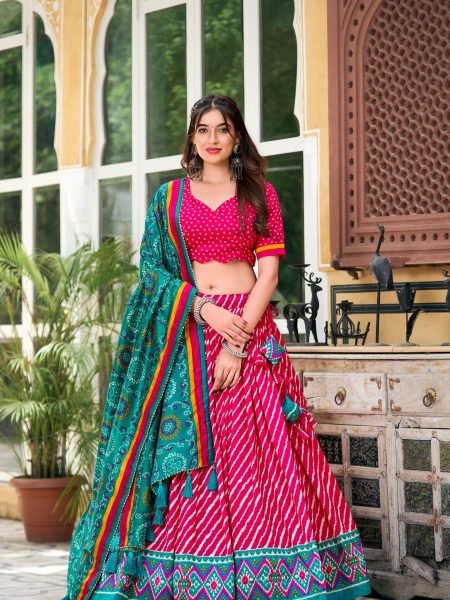 Navratri Special Admyrin Tussar Silk Patola Print Heavy Lehenga Choli Set 