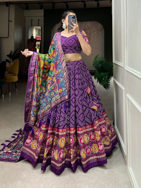 Navratri Special Bandhej And Patola Print Lehenga Choli  Navratri Lehnega Choli