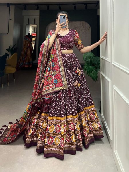 Navratri Special Bandhej And Patola Print Lehenga Choli  Navratri Lehnega Choli