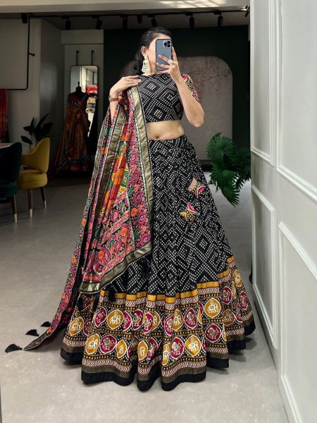 Navratri Special Bandhej And Patola Print Lehenga Choli  Navratri Lehnega Choli