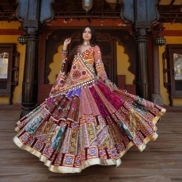 Navratri Special Butter Silk Printed Mirror Work Lehenga Choli Navratri Lehnega Choli