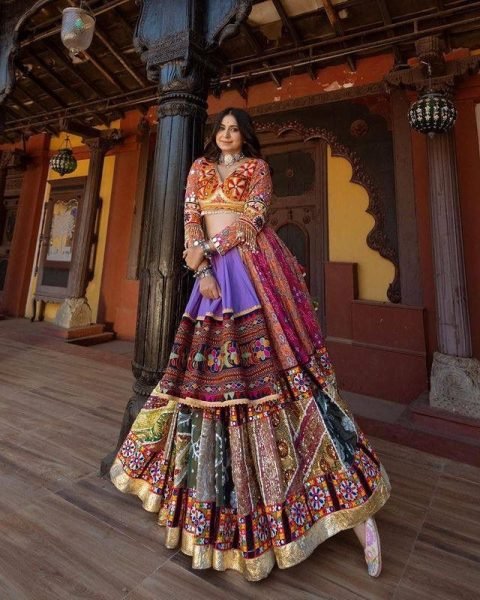 Navratri Special Butter Silk Printed Mirror Work Lehenga Choli Navratri Lehnega Choli