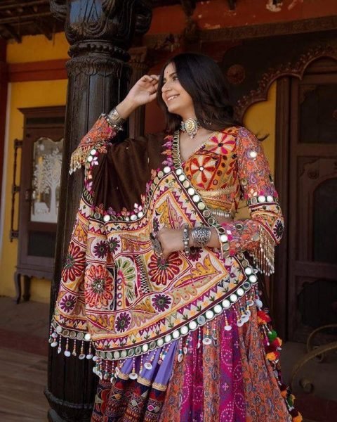 Navratri Special Butter Silk Printed Mirror Work Lehenga Choli Navratri Lehnega Choli
