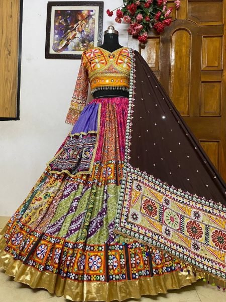 Navratri Special Butter Silk Printed Mirror Work Lehenga Choli Navratri Lehnega Choli