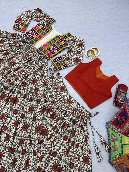 Garba Ready Cotton Mirror Lehenga with Kachchi Shrug Navratri Special Navratri Lehnega Choli