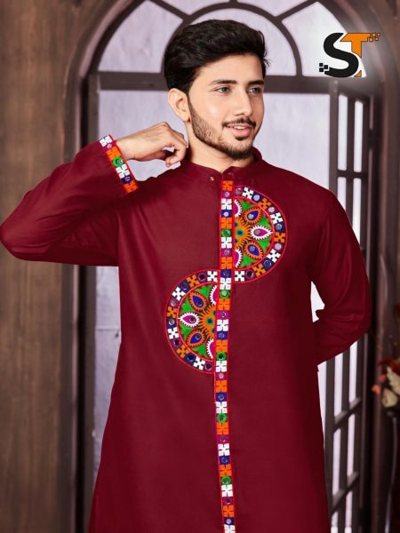 Navratri Special Cotton With Embroidery Mens Kurta Pajama  Kurta Pajama Wholesale