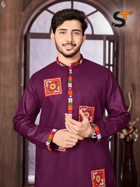 Navratri Special Cotton With Embroidery Mens Kurta Pajama  Kurta Pajama Wholesale