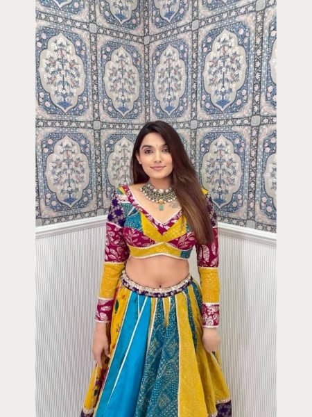 Navratri Special Digital Print With Golden Lace Chinon Lehenga Choli  Navratri Lehnega Choli