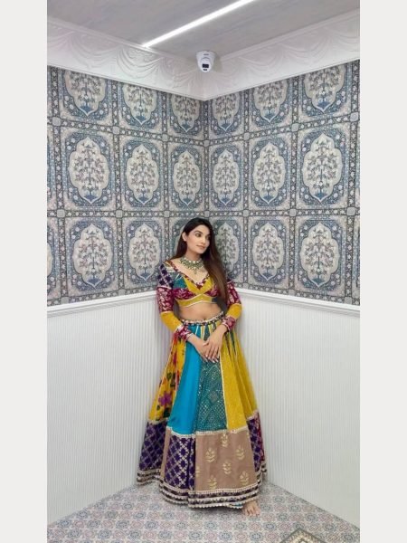 Navratri Special Digital Print With Golden Lace Chinon Lehenga Choli  Navratri Lehnega Choli