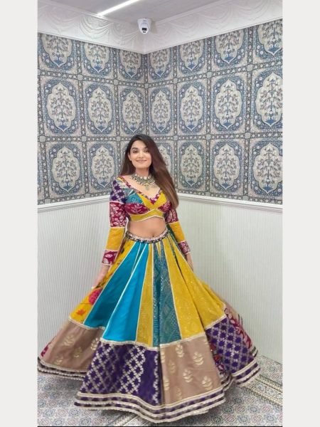 Navratri Special Digital Print With Golden Lace Chinon Lehenga Choli  Navratri Lehnega Choli