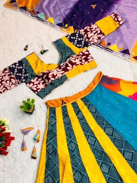 Navratri Special Digital Print With Golden Lace Chinon Lehenga Choli  Navratri Lehnega Choli