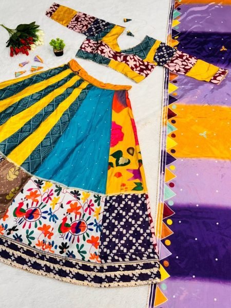 Navratri Special Digital Print With Golden Lace Chinon Lehenga Choli  Navratri Lehnega Choli