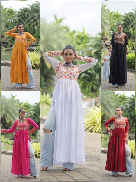 Navratri Special Gamthi Lace and Kodi Work Kurits Collection   Straight Cut Long Kurtis