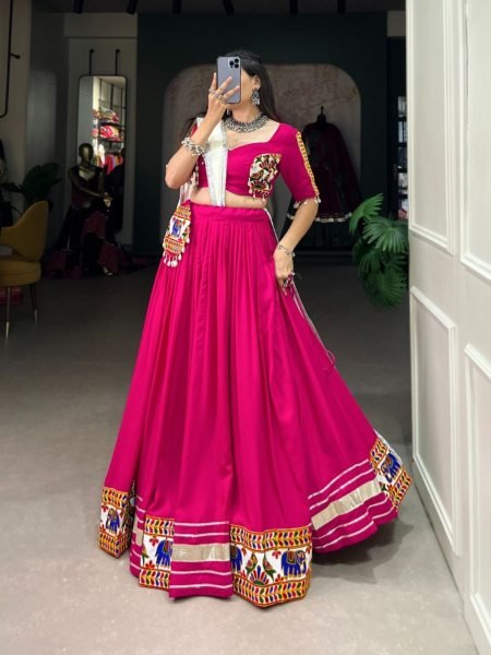 Navratri Special Pink Color Pure Rayon Lehenga Choli Navratri Lehnega Choli