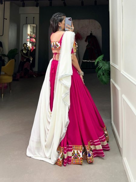 Navratri Special Pink Color Pure Rayon Lehenga Choli Navratri Lehnega Choli
