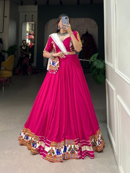 Navratri Special Pink Color Pure Rayon Lehenga Choli Navratri Lehnega Choli