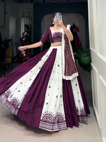 Navratri Special Pure Cotton Gamthi Work Lehenga Choli  Navratri Lehnega Choli